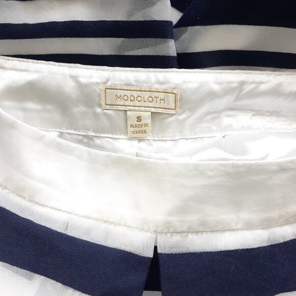 MODCLOTH Soiree Navy Stripe Full A-line Midi Skirt Retro - Picture 5 of 10